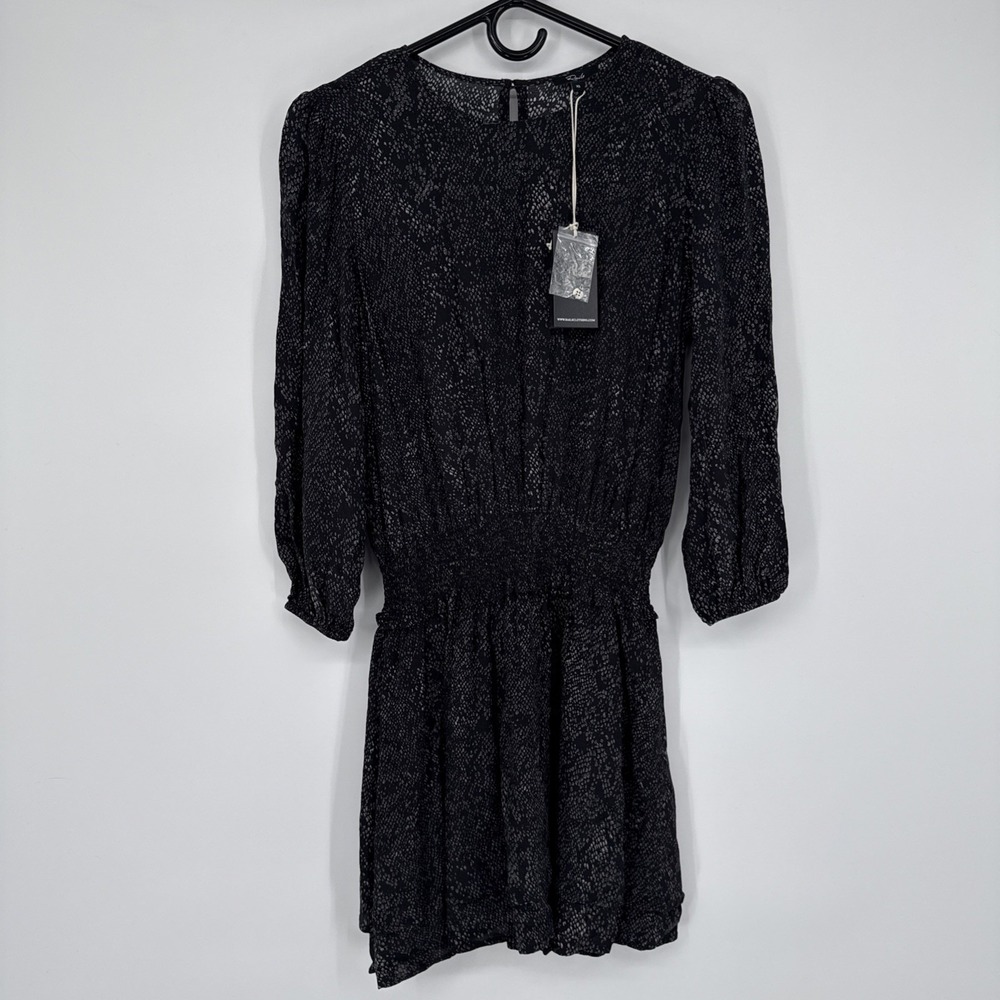NWT Rails Inez Smocked Mini Dress in Slate Python Women's XS Boho Dark Coquette